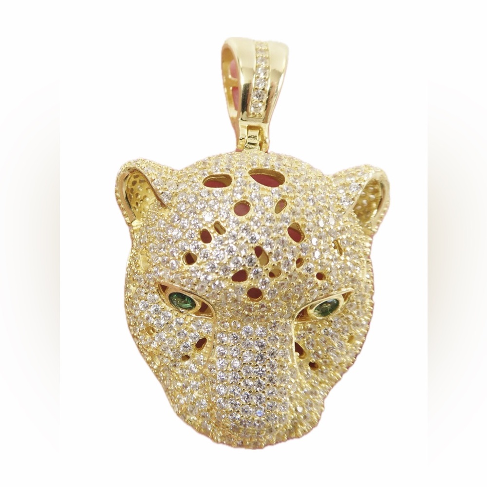 Sterling Silver CZ Panther Pendant New